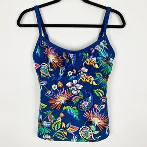 Into the Bleu Amerex Teal Multi Floral Tankini Top Womens Size 6‎